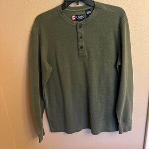 Mens CHAPS Henley Long Sleeve Shirt Size Medium Olive Green